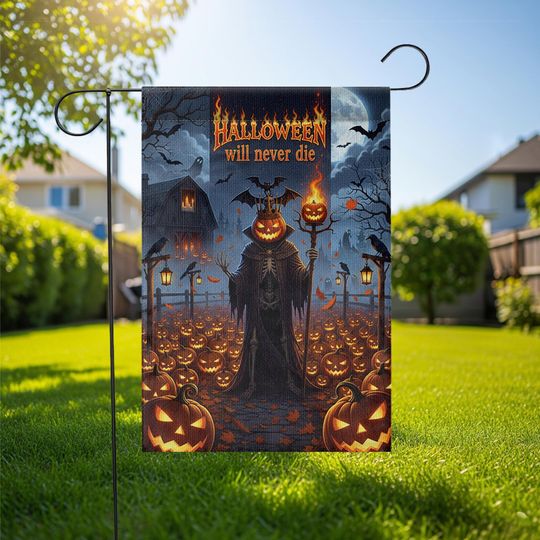 Gothic Halloween Garden Flag: Grim Reaper Pumpkin Decor