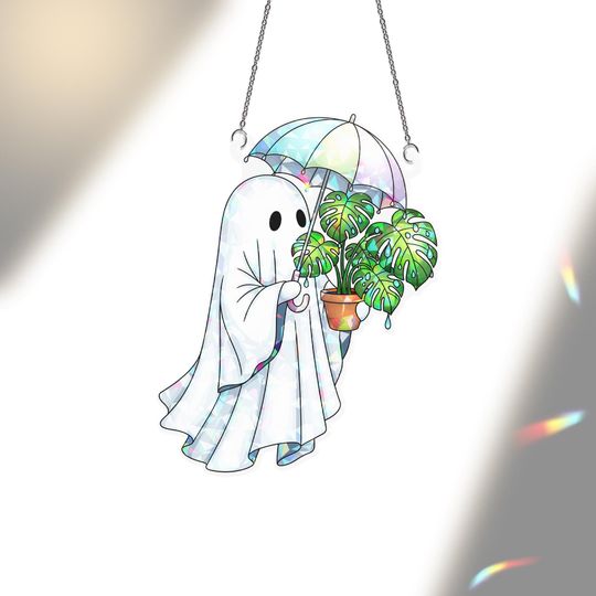 Holographic Ghost Plant Suncatcher: Broken Glass Effect Acrylic Window Decor