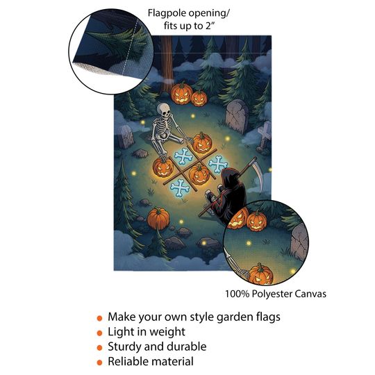 Halloween Garden Flag: Grim Reaper & Skeleton - Spooky Yard Decor