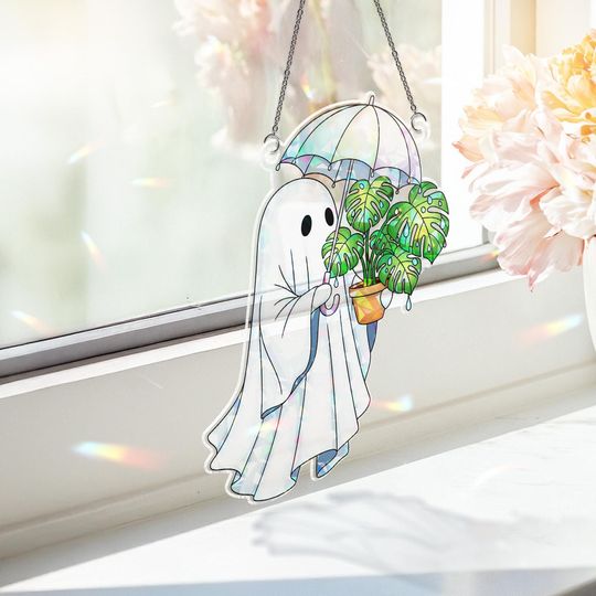 Holographic Ghost Plant Suncatcher: Broken Glass Effect Acrylic Window Decor