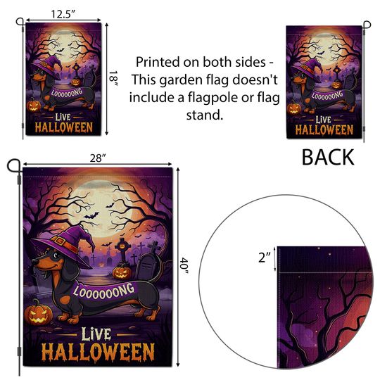 Halloween Dachshund Garden Flag: Long Dog Witch Yard Decor
