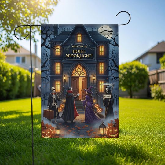 Halloween Haunted Hotel Garden Flag: Spooklight Decor, Dracula, Witch