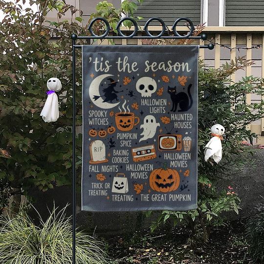 Halloween Garden Flag: Spooky Witch, Pumpkin & Ghost Decor