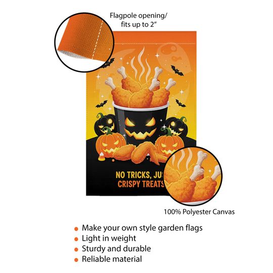 Funny Halloween Chicken Garden Flag: Crispy Treats Pumpkin Yard Decor
