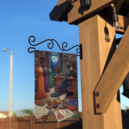 Witch Sewing Room Garden Flag: Halloween Dressmaker Decor