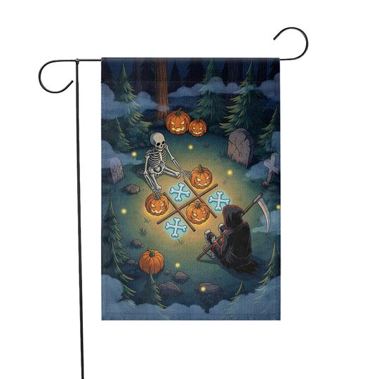 Halloween Garden Flag: Grim Reaper & Skeleton - Spooky Yard Decor