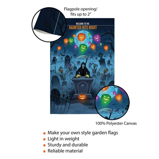 Halloween Garden Flag: Dancing Skeletons & Grim Reaper Yard Decor