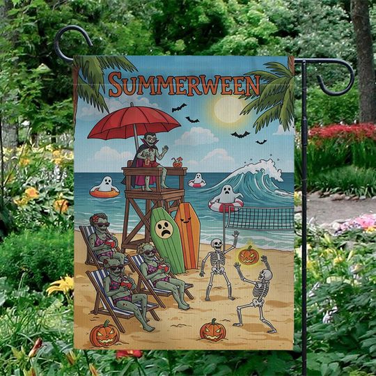 Summerween Beach Flag: Funny Halloween Garden Decor