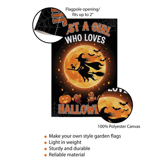 Halloween Garden Flag: Witch on Broom, Spooky Fall Decor