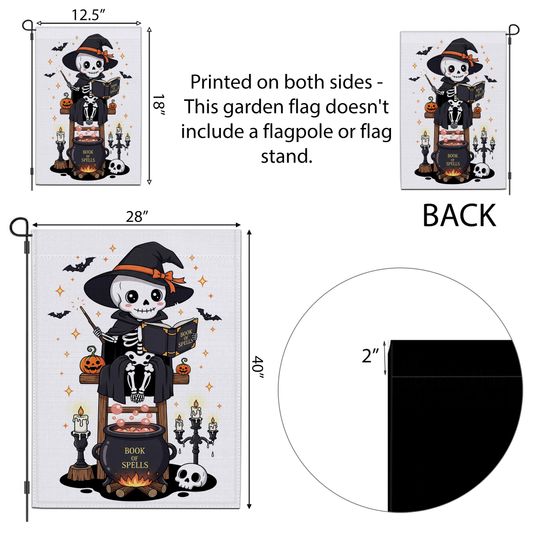 Skeleton Witch Halloween Garden Flag: Spooky Cauldron Decor