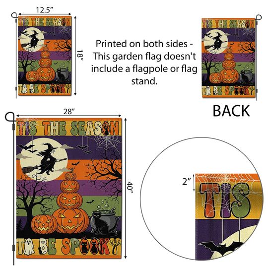 Halloween Garden Flag: Witch, Pumpkin & Black Cat - Outdoor Decor