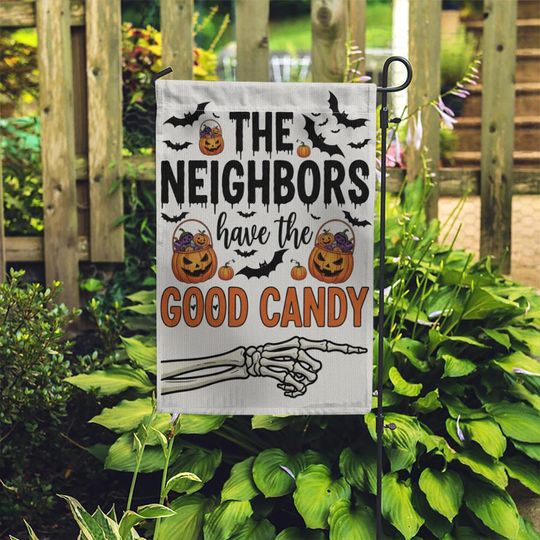 Funny Halloween Garden Flag: "Good Candy" Skeleton Hand Decor