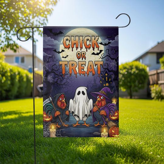 Funny Chicken Halloween Garden Flag: Ghost Rooster Farmhouse Decor
