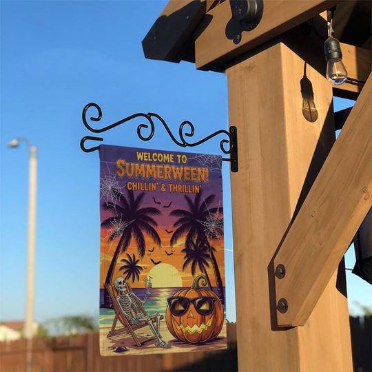 Summerween Garden Flag: Spooky Skeleton Pumpkin Decor