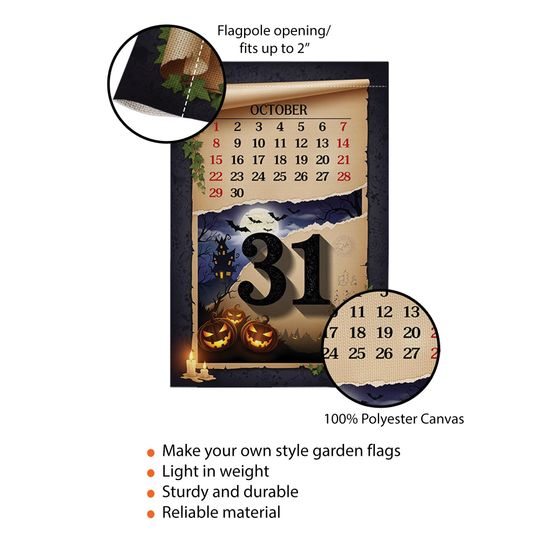 Halloween Garden Flag: Spooky Ghost, Pumpkins - Double-Sided Outdoor Decor