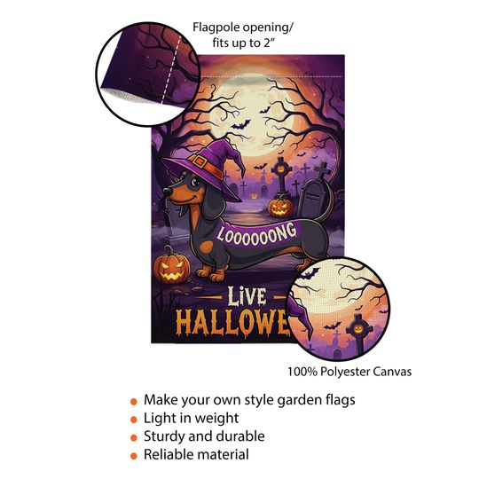 Halloween Dachshund Garden Flag: Long Dog Witch Yard Decor