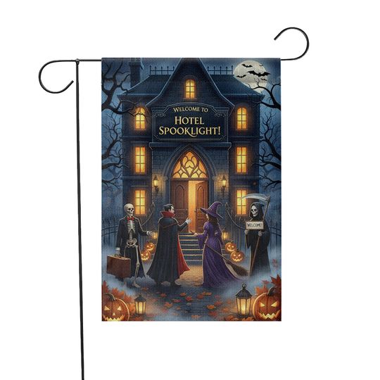 Halloween Haunted Hotel Garden Flag: Spooklight Decor, Dracula, Witch