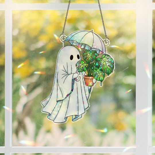 Holographic Ghost Plant Suncatcher: Broken Glass Effect Acrylic Window Decor