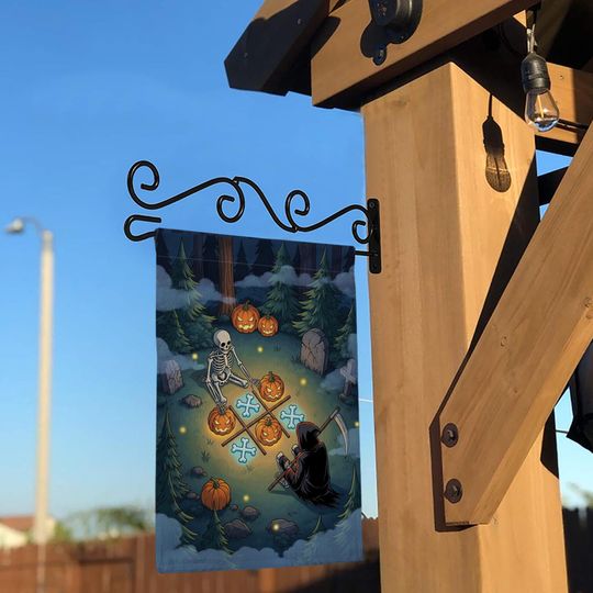 Halloween Garden Flag: Grim Reaper & Skeleton - Spooky Yard Decor