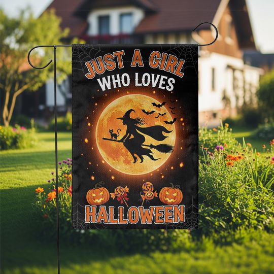 Halloween Garden Flag: Witch on Broom, Spooky Fall Decor