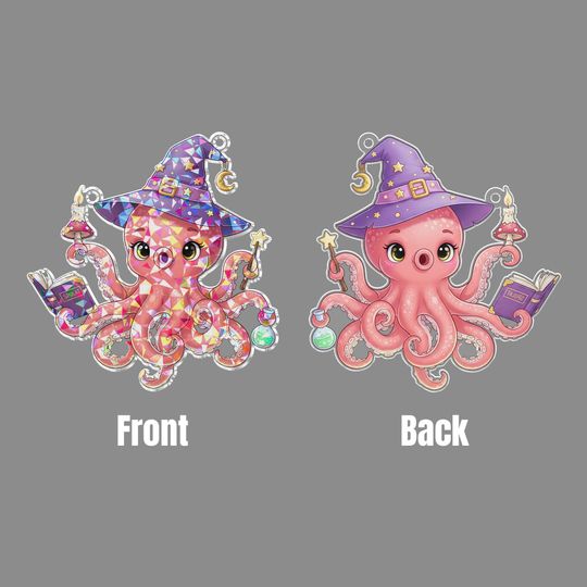 Holographic Witch Octopus Suncatcher: Halloween Window Ornament