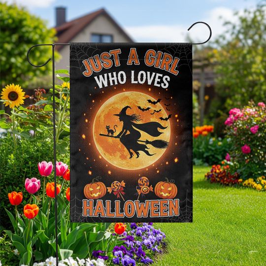 Halloween Garden Flag: Witch on Broom, Spooky Fall Decor
