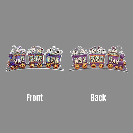 Halloween Train Stained Glass Suncatcher - Ghost Pumpkin Window Decor