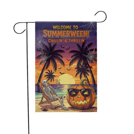 Summerween Garden Flag: Spooky Skeleton Pumpkin Decor