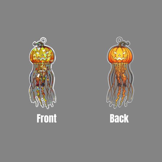 Halloween Pumpkin Jellyfish Suncatcher  Jack-O-Lantern Window Decor  Spooky Fall Sun Catcher