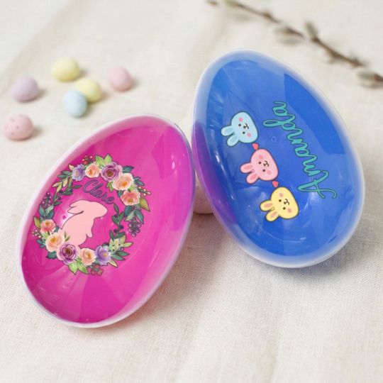 Personalized Jumbo Plastic Easter Egg: Custom Printed Name Fillable Shell, Reusable Basket Filler