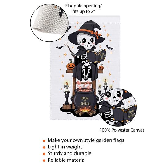 Skeleton Witch Halloween Garden Flag: Spooky Cauldron Decor