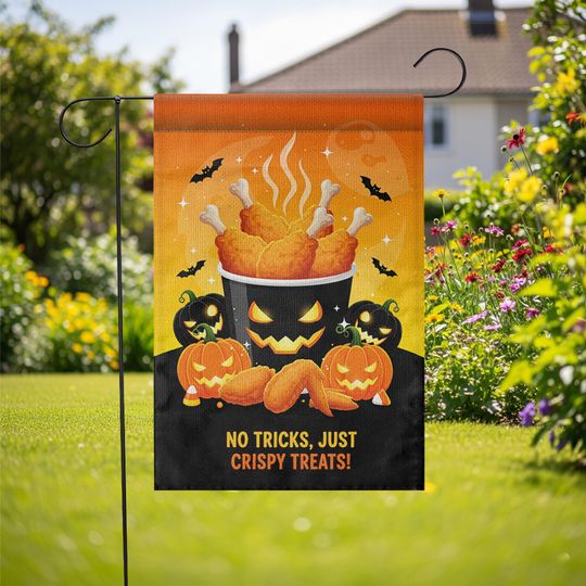 Funny Halloween Chicken Garden Flag: Crispy Treats Pumpkin Yard Decor