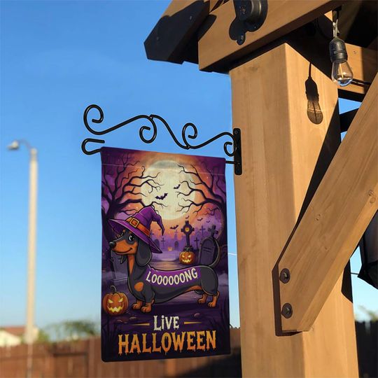 Halloween Dachshund Garden Flag: Long Dog Witch Yard Decor