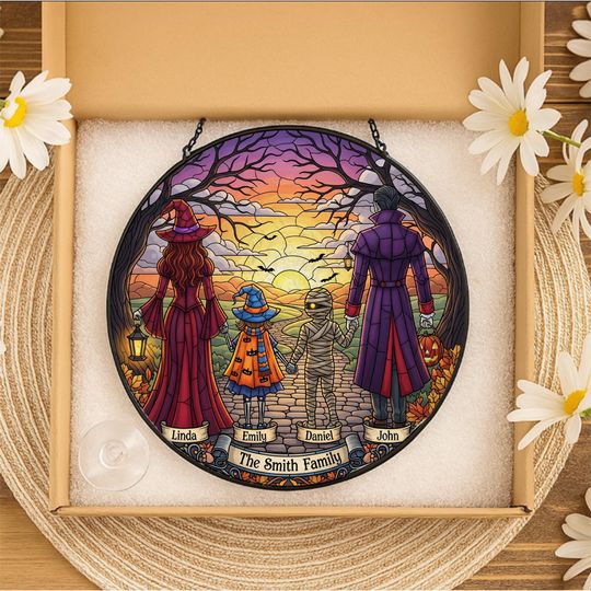 Personalized Halloween Suncatcher: Witch, Mummy & Dracula - Fall Window Decor