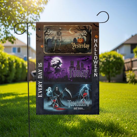 Halloween Garden Flag: Spooky Skeleton, Witch, Grim Reaper Decor