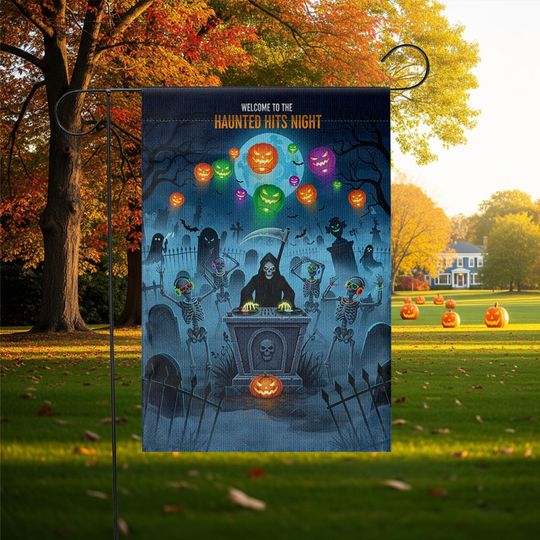 Halloween Garden Flag: Dancing Skeletons & Grim Reaper Yard Decor