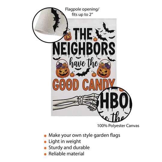 Funny Halloween Garden Flag: "Good Candy" Skeleton Hand Decor