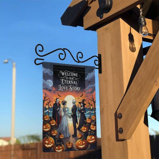 Gothic Halloween Wedding Garden Flag: Skeleton Bride & Groom, Spooky Fall Decor
