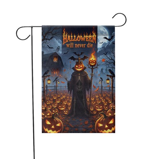 Gothic Halloween Garden Flag: Grim Reaper Pumpkin Decor