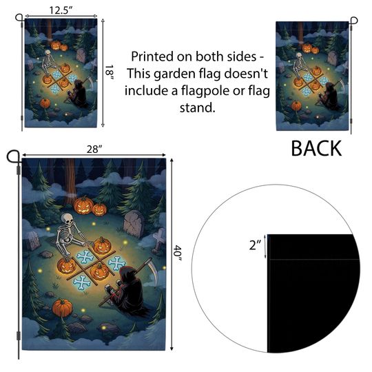 Halloween Garden Flag: Grim Reaper & Skeleton - Spooky Yard Decor