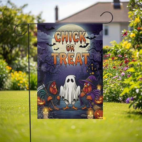 Funny Chicken Halloween Garden Flag: Ghost Rooster Farmhouse Decor