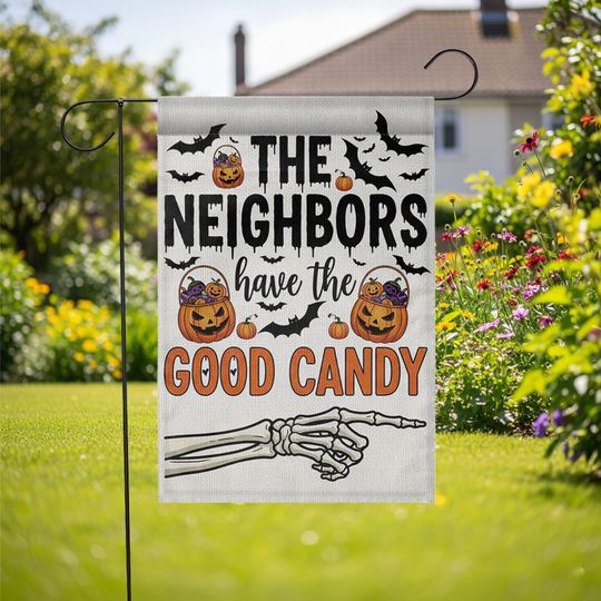 Funny Halloween Garden Flag: "Good Candy" Skeleton Hand Decor