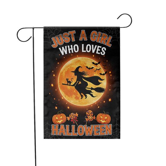 Halloween Garden Flag: Witch on Broom, Spooky Fall Decor