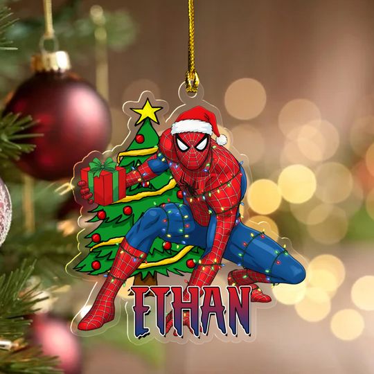 Personalized Spiderman Ornament, Custom Name Spidey Christmas Ornament