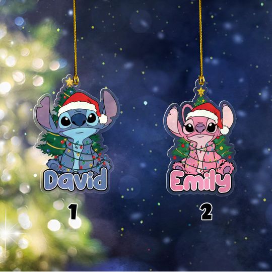 Personalized Stitch Christmas Ornament, Disney Stitch Xmas Ornament Hanging