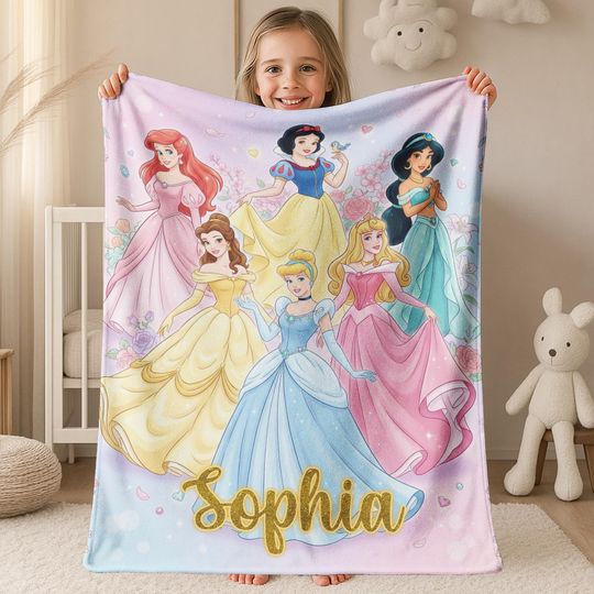 Personalized Watercolor Coquette Bows Disney Princess Blanket