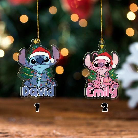 Personalized Stitch Christmas Ornament, Disney Stitch Xmas Ornament Hanging