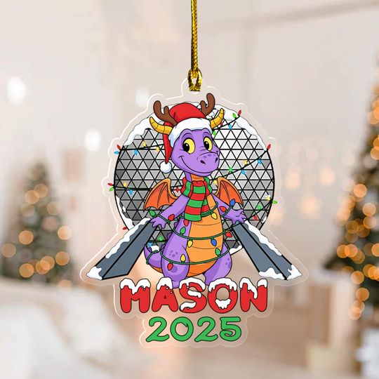 Personalized Cute Figment Christmas Ornament, Purple Mascot Dragon Xmas Tree Decor
