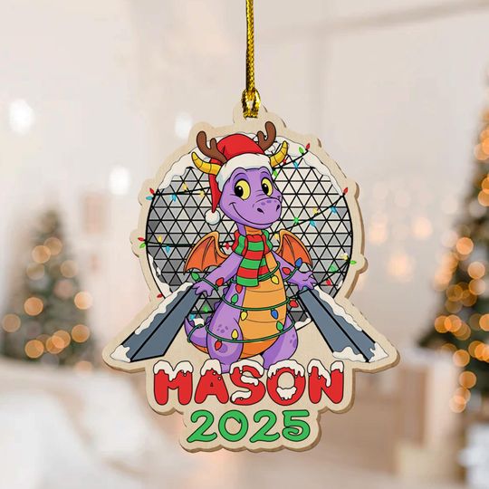 Personalized Cute Figment Christmas Ornament, Purple Mascot Dragon Xmas Tree Decor
