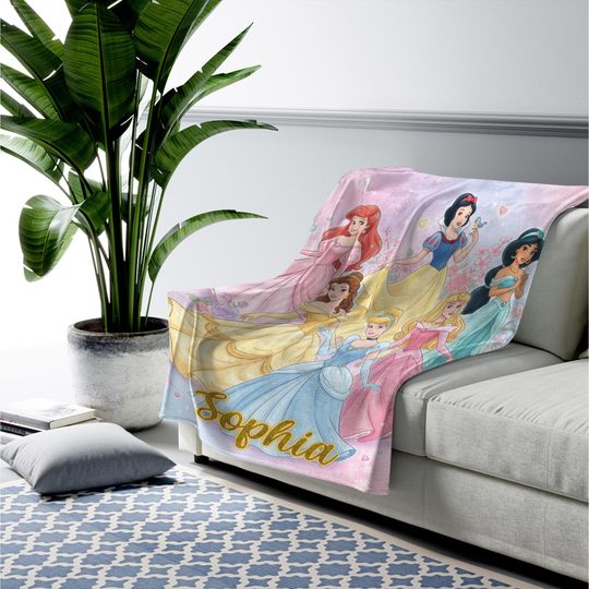Personalized Watercolor Coquette Bows Disney Princess Blanket